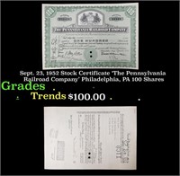 Sept. 23, 1952 Stock Certificate 'The Pennsylvania