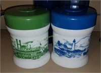 Pair Of Milk Glass Containers Nautical Themed