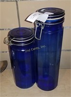 Pair Of Blue Glass Lid Containers