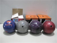 Four Assorted Bowling Balls W/ Drilled Holes
