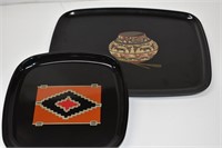 Two Vintage Couroc Black Lacquer Trays