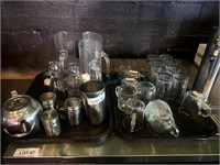 GROUP OF BAR GLASSES, SHAKERS ETC.