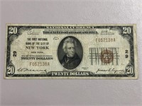 1929 NATIONAL CURRENCY - BANK OF NEW YORK CITY