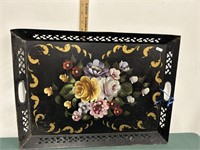 VTG Blac Reticulated Handpainted Toleware Tray
