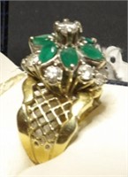 Vintage Gold Emerald Diamond Ring 13grams