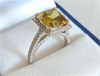 14k White Gold Diamond Yellow Sapphire 4.4g
