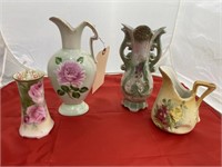 4 China Vases - 1 w/Hatpin Holder