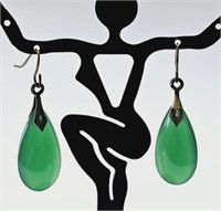 Antique Green Jade Dangle Drop Earrings