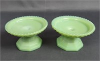 Pair of Jadeite Green Glass Candle Holders