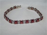 Sterling Tennis Bracelt with Red & White CZ 21.58g