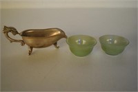 Antique Asian Creamer & Stone Bowls