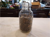 Wheat pennies in Atlas mason jar