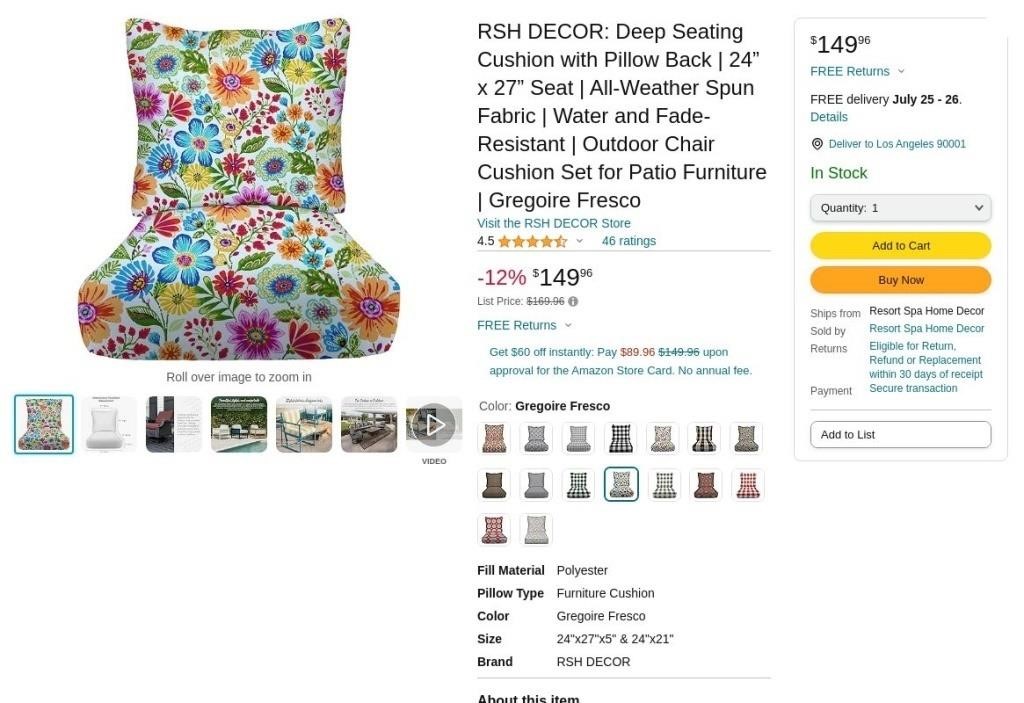 SR2245  RSH Decor Deep Seating Cushion Set, 24" x