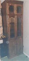Lighted Oak Wood Cabinet with Glass Doors