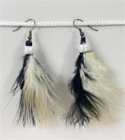 Black & White Feather & Beads Pierced Earrings