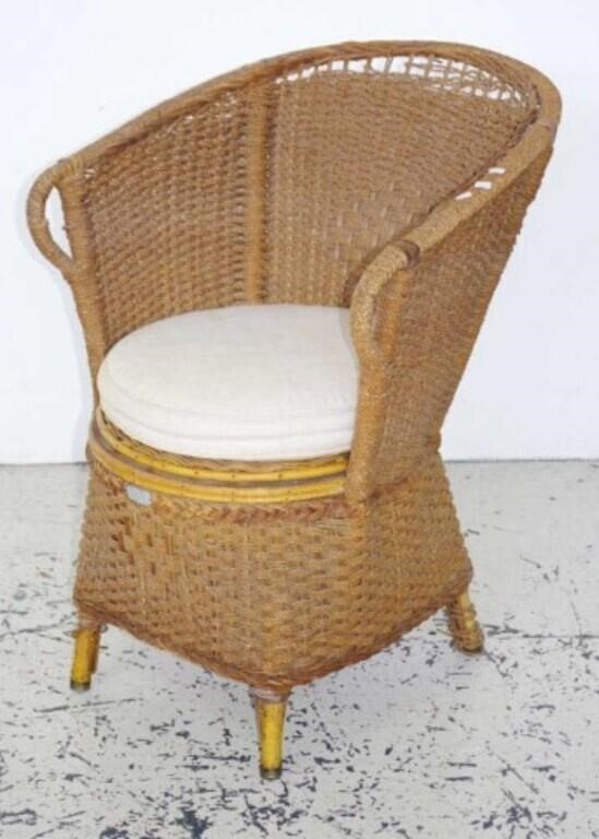 Antique wicker commode chair