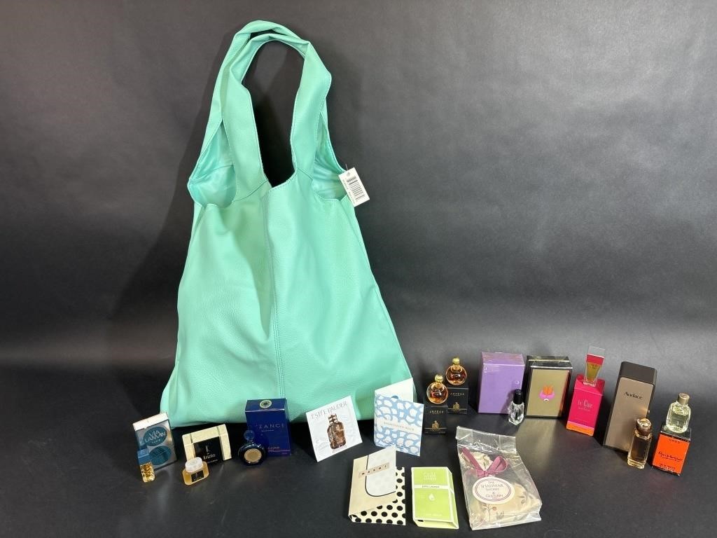Blue Bag with Many Miniature and Sample Perfums