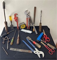 Assorted Tools, Wrenches Scrapers, Scissors ++