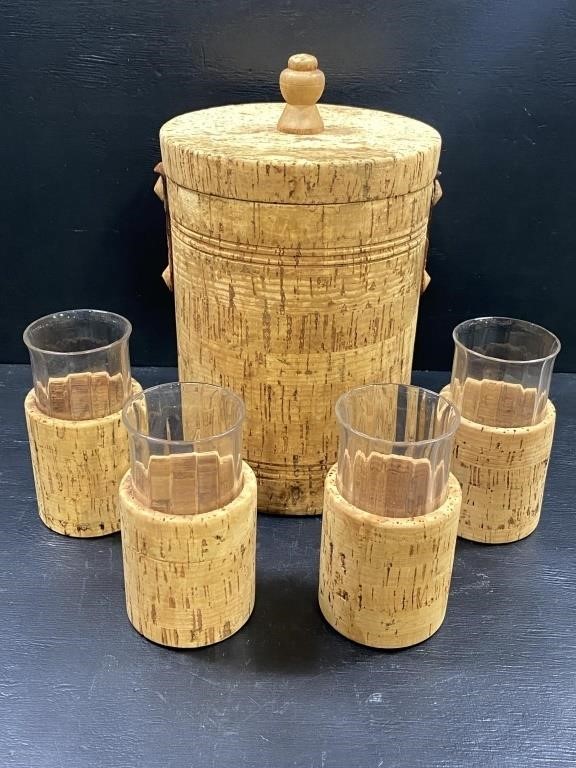 MCM Cork Ice Bucket & Tumblers