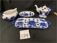 MISC BLUE AND WHITE DISHES-4 PIECES