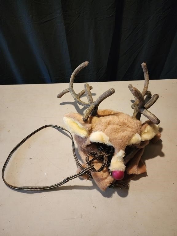 Vintage deer rudolph antler mask with leash