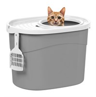 IRIS USA Oval Top Entry Cat Litter Box with Scoop,