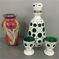 Art glass incl. cut overlay bottles & goblets, art