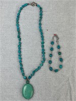 Turquoise Stone Necklace and Bracelet