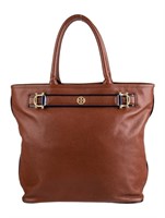 Tory Burch Brown Leather Grosgrain Top Handle Bag