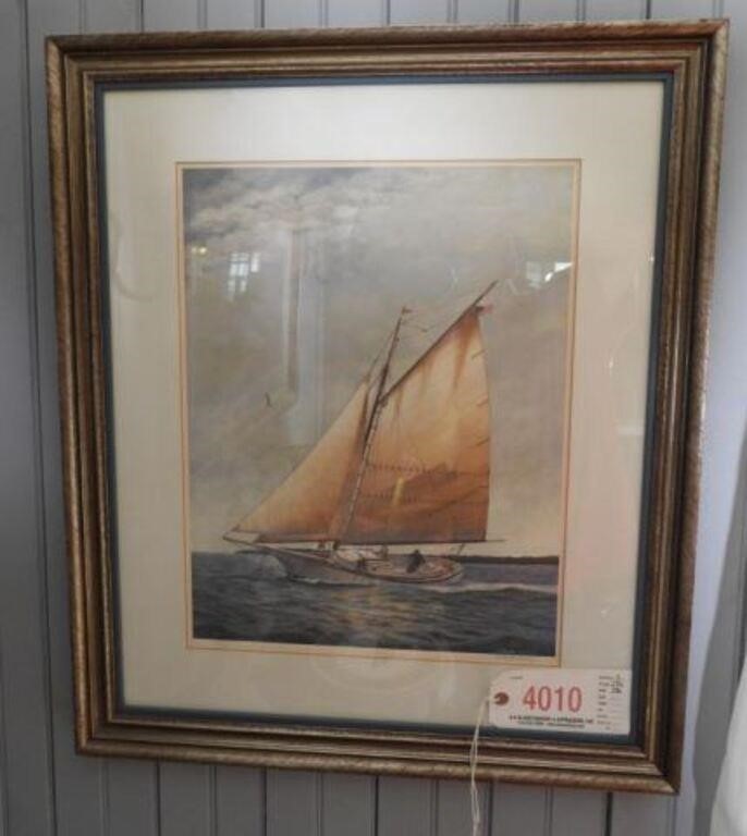 “The Catboat” framed print of sloop S/N