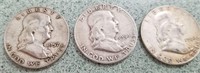 1954, 1957, 1962 Ben Franklin Silver Half Dollars