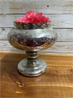 SILVER PLATED DECOR VASE W/ FAUX FLOWERS
