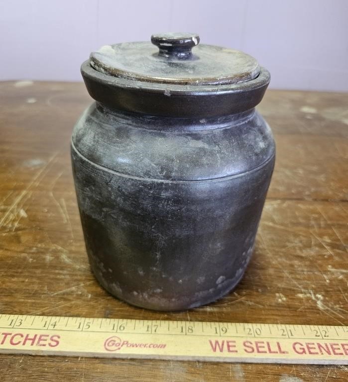 Stoneware Lidded Jar- Lid Has Large Chip- Needs