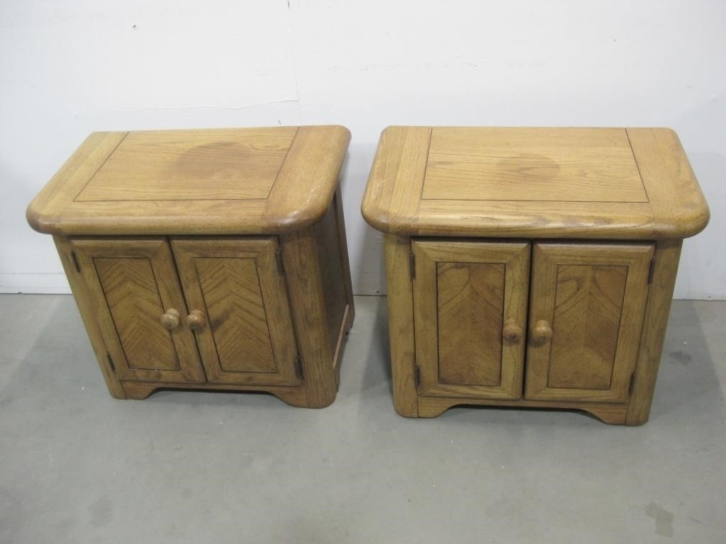 Two Wood End Table Cabinets See Info