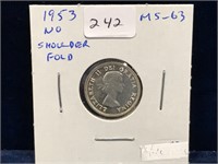 1953 Can Silver Ten Cent Piece  MS63  NSF