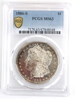 1886-S U.S. Morgan Silver Dollar PCGS MS 63