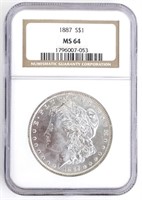 1887 U.S. Morgan Silver Dollar NGC MS 64