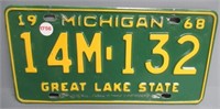 Michigan 1968 License Plate 14M-132. Original.