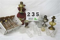 Lot Oil Lamps, Wall Holder & Misc. Glass Globes