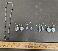 Glass Earrings w Stems Marked 925 Sterling