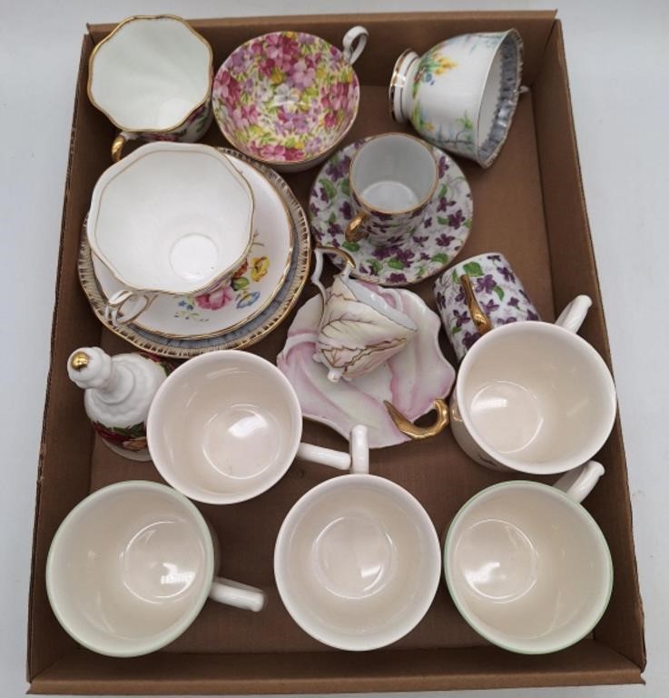 (H) Various Bone China teacup sets, bells, and