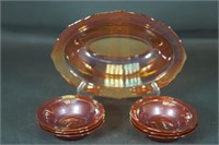 Carnival Depression Glass Oval Dish and Berry