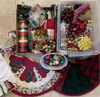 (2) CHRISTMAS TREE SKIRTS, HAND TOWELS, RIBBON &