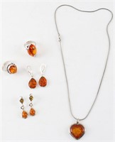 STERLING SILVER AND AMBER JEWELRY SET