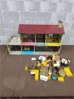 Vintage metal doll house with furnature etc