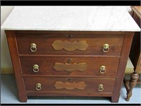 REFINISHED EAST LAKE WALNUT CHEST WITH RAISED BURL