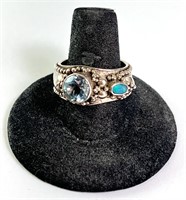 Sterling Blue Topaz/Opal Ring 15 G Size 9 (Signed)