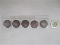 5 pièces (gros sous) de 1¢ du Canada (1859,