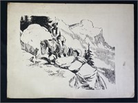 Original Horseback Drawing By Chesnut