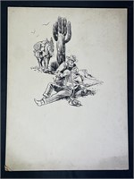 Original Thirsty Cowboys Drawing - Unsigned